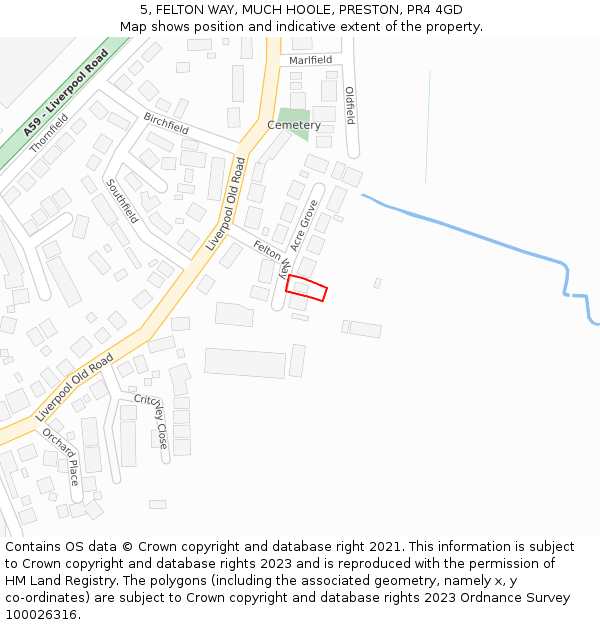 5, FELTON WAY, MUCH HOOLE, PRESTON, PR4 4GD: Location map and indicative extent of plot