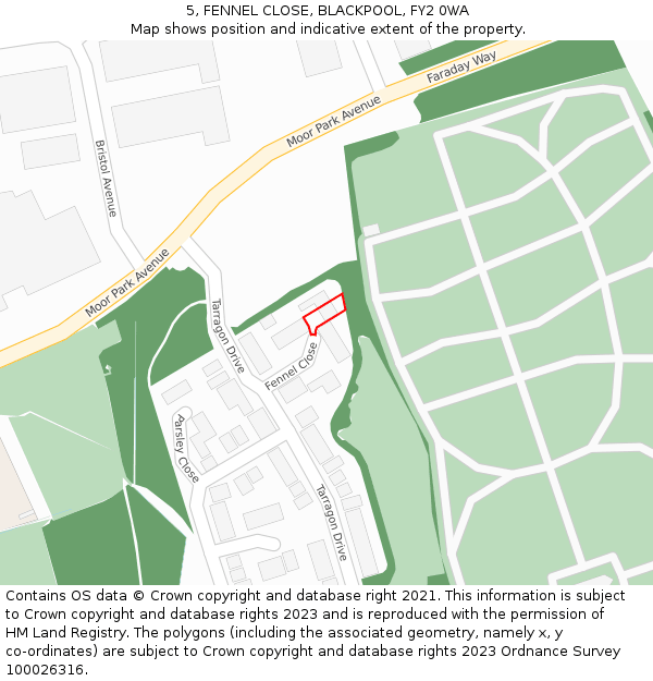 5, FENNEL CLOSE, BLACKPOOL, FY2 0WA: Location map and indicative extent of plot