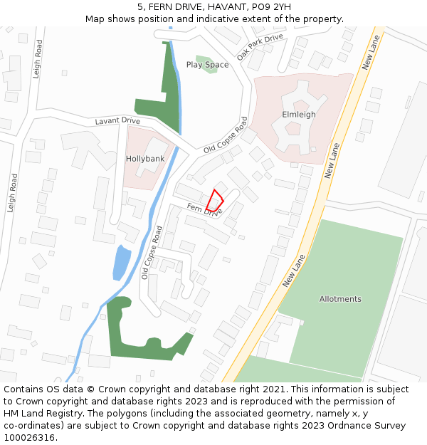 5, FERN DRIVE, HAVANT, PO9 2YH: Location map and indicative extent of plot