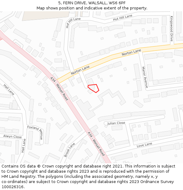 5, FERN DRIVE, WALSALL, WS6 6PF: Location map and indicative extent of plot