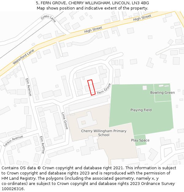 5, FERN GROVE, CHERRY WILLINGHAM, LINCOLN, LN3 4BG: Location map and indicative extent of plot