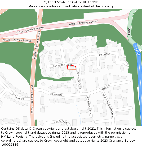 5, FERNDOWN, CRAWLEY, RH10 3SB: Location map and indicative extent of plot