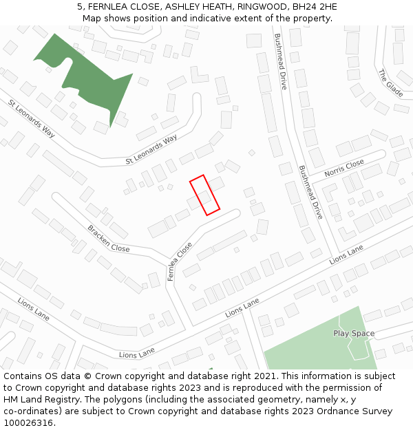 5, FERNLEA CLOSE, ASHLEY HEATH, RINGWOOD, BH24 2HE: Location map and indicative extent of plot