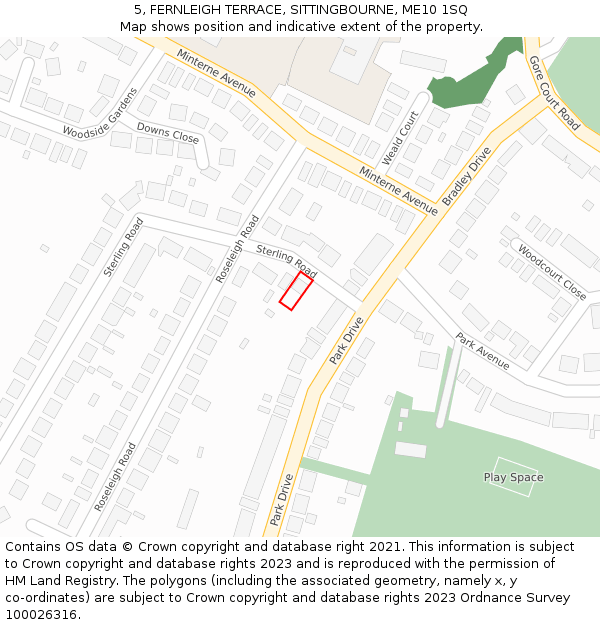 5, FERNLEIGH TERRACE, SITTINGBOURNE, ME10 1SQ: Location map and indicative extent of plot