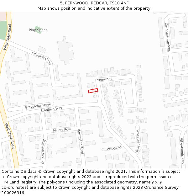 5, FERNWOOD, REDCAR, TS10 4NF: Location map and indicative extent of plot