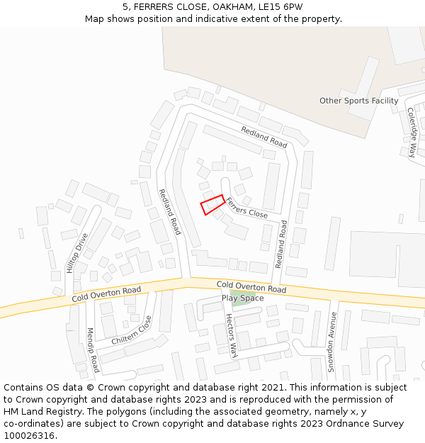 5, FERRERS CLOSE, OAKHAM, LE15 6PW: Location map and indicative extent of plot