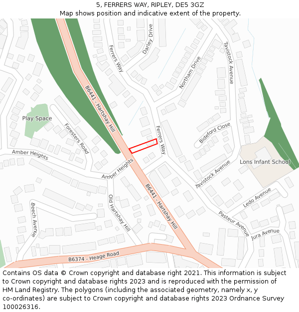 5, FERRERS WAY, RIPLEY, DE5 3GZ: Location map and indicative extent of plot