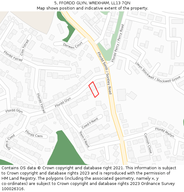 5, FFORDD GLYN, WREXHAM, LL13 7QN: Location map and indicative extent of plot