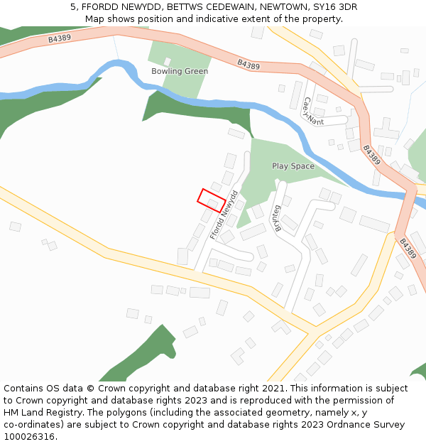 5, FFORDD NEWYDD, BETTWS CEDEWAIN, NEWTOWN, SY16 3DR: Location map and indicative extent of plot