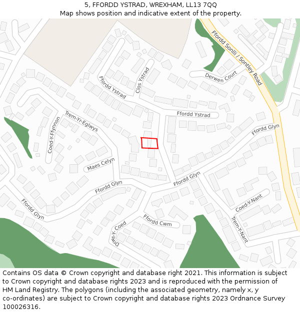 5, FFORDD YSTRAD, WREXHAM, LL13 7QQ: Location map and indicative extent of plot