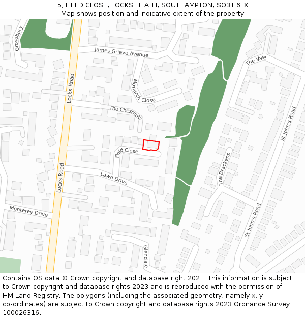 5, FIELD CLOSE, LOCKS HEATH, SOUTHAMPTON, SO31 6TX: Location map and indicative extent of plot