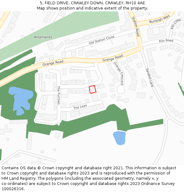 5, FIELD DRIVE, CRAWLEY DOWN, CRAWLEY, RH10 4AE: Location map and indicative extent of plot