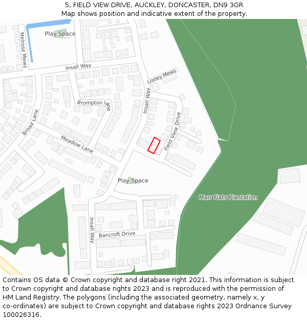 5, FIELD VIEW DRIVE, AUCKLEY, DONCASTER, DN9 3GR: Location map and indicative extent of plot