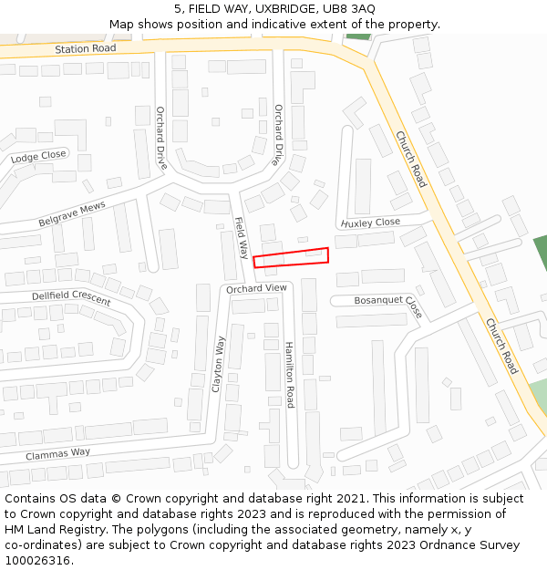 5, FIELD WAY, UXBRIDGE, UB8 3AQ: Location map and indicative extent of plot