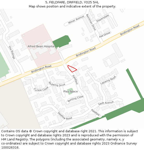 5, FIELDFARE, DRIFFIELD, YO25 5HL: Location map and indicative extent of plot