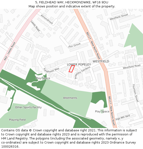 5, FIELDHEAD WAY, HECKMONDWIKE, WF16 9DU: Location map and indicative extent of plot