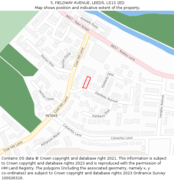 5, FIELDWAY AVENUE, LEEDS, LS13 1ED: Location map and indicative extent of plot