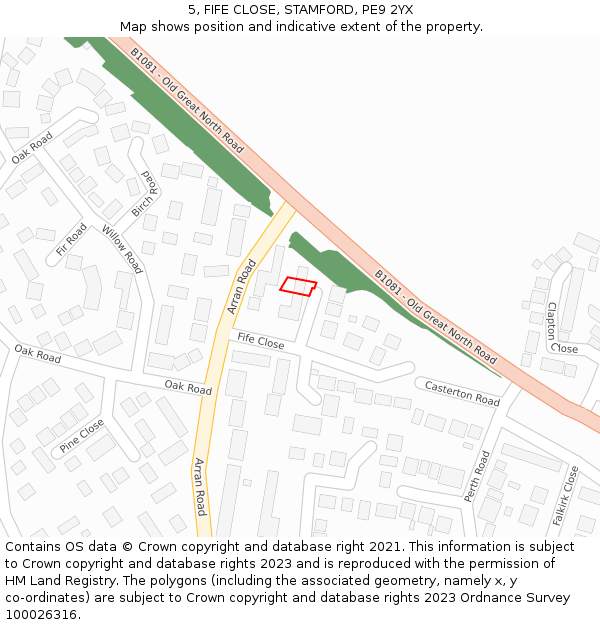 5, FIFE CLOSE, STAMFORD, PE9 2YX: Location map and indicative extent of plot