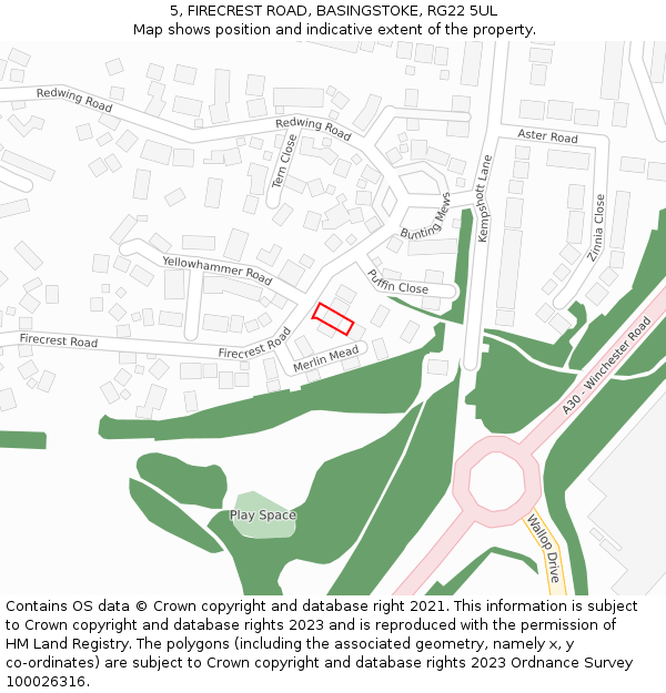 5, FIRECREST ROAD, BASINGSTOKE, RG22 5UL: Location map and indicative extent of plot