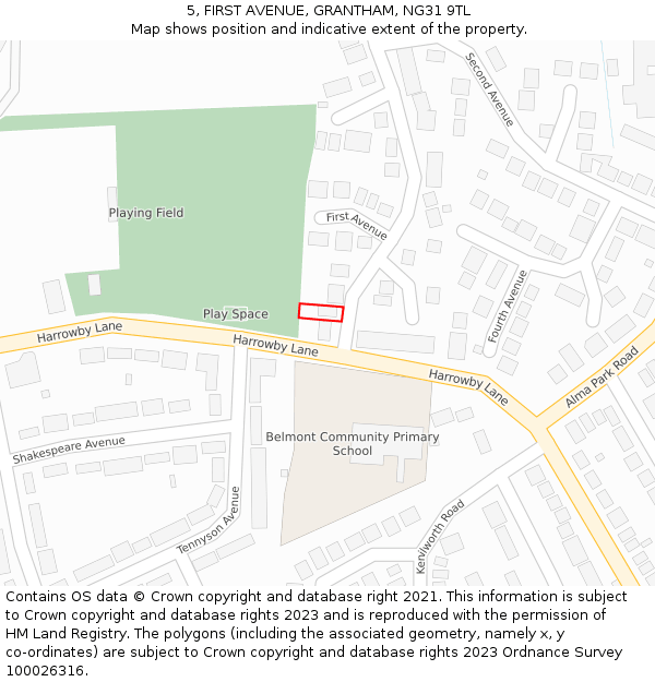 5, FIRST AVENUE, GRANTHAM, NG31 9TL: Location map and indicative extent of plot