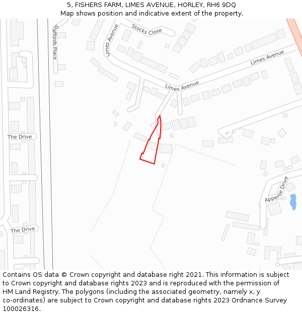 5, FISHERS FARM, LIMES AVENUE, HORLEY, RH6 9DQ: Location map and indicative extent of plot