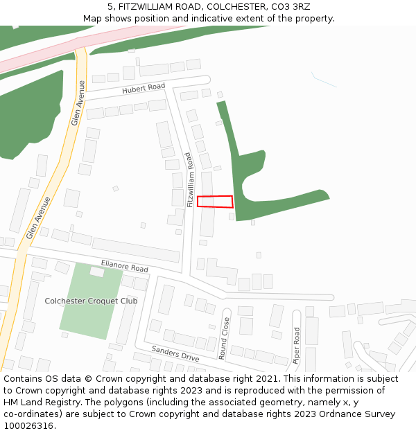 5, FITZWILLIAM ROAD, COLCHESTER, CO3 3RZ: Location map and indicative extent of plot