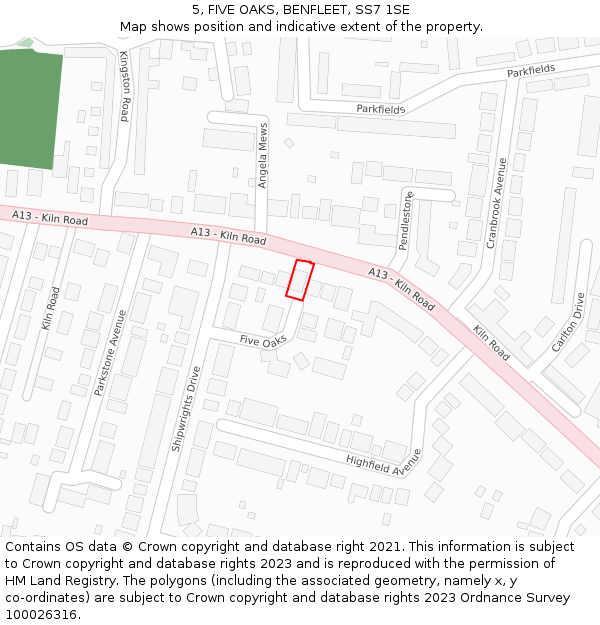 5, FIVE OAKS, BENFLEET, SS7 1SE: Location map and indicative extent of plot