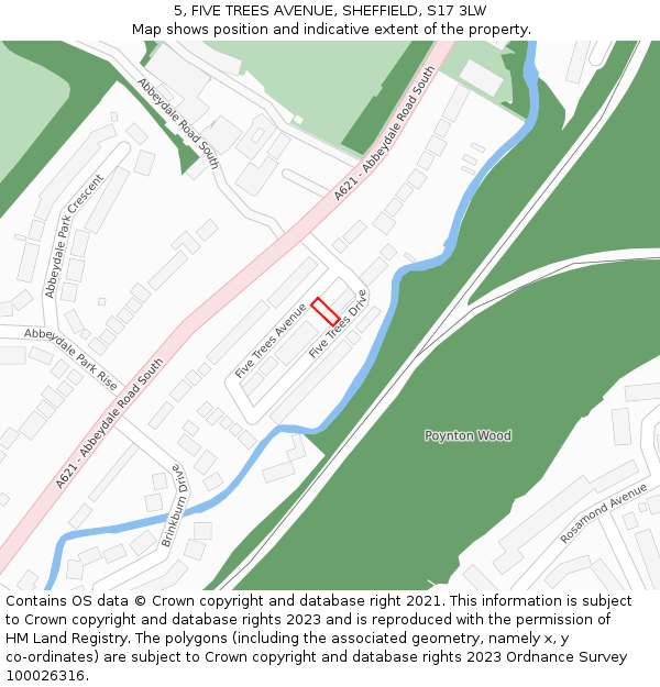 5, FIVE TREES AVENUE, SHEFFIELD, S17 3LW: Location map and indicative extent of plot