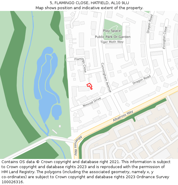 5, FLAMINGO CLOSE, HATFIELD, AL10 9LU: Location map and indicative extent of plot