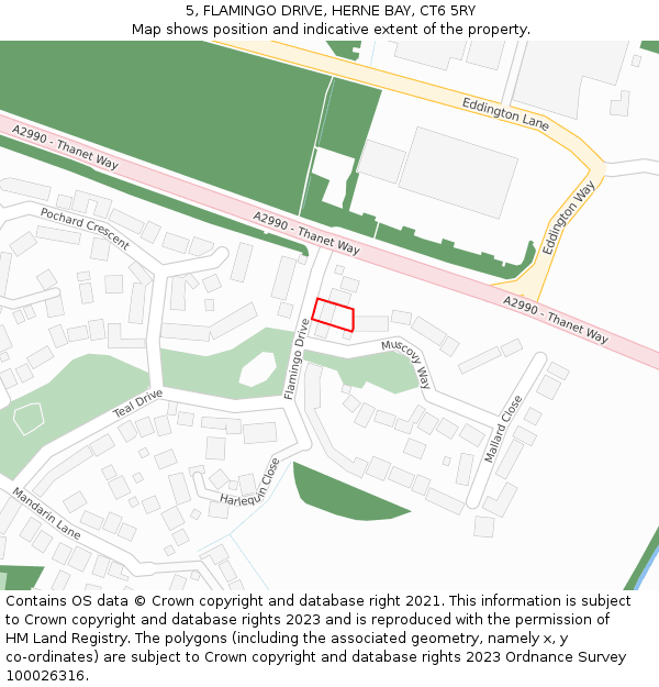 5, FLAMINGO DRIVE, HERNE BAY, CT6 5RY: Location map and indicative extent of plot