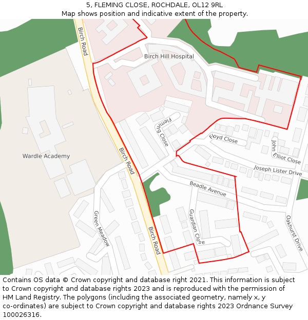 5, FLEMING CLOSE, ROCHDALE, OL12 9RL: Location map and indicative extent of plot