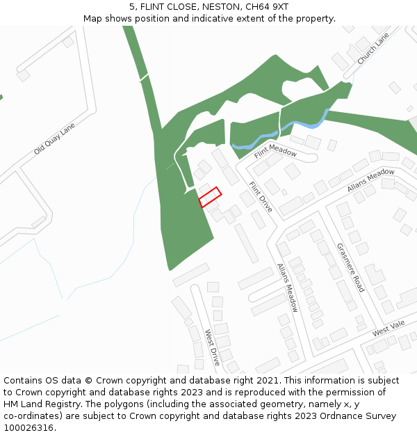 5, FLINT CLOSE, NESTON, CH64 9XT: Location map and indicative extent of plot