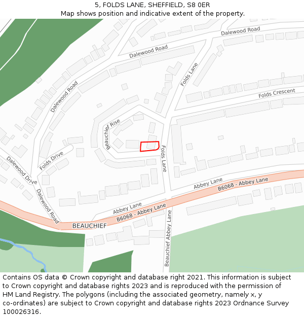 5, FOLDS LANE, SHEFFIELD, S8 0ER: Location map and indicative extent of plot