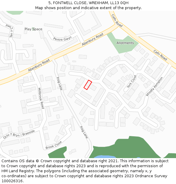 5, FONTWELL CLOSE, WREXHAM, LL13 0QH: Location map and indicative extent of plot