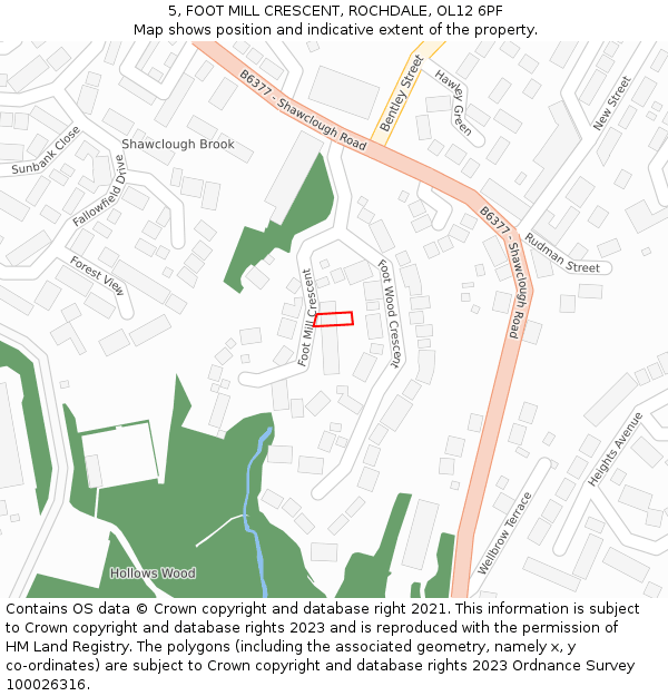 5, FOOT MILL CRESCENT, ROCHDALE, OL12 6PF: Location map and indicative extent of plot