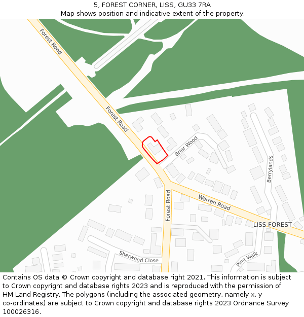 5, FOREST CORNER, LISS, GU33 7RA: Location map and indicative extent of plot