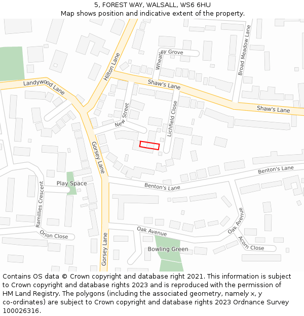 5, FOREST WAY, WALSALL, WS6 6HU: Location map and indicative extent of plot