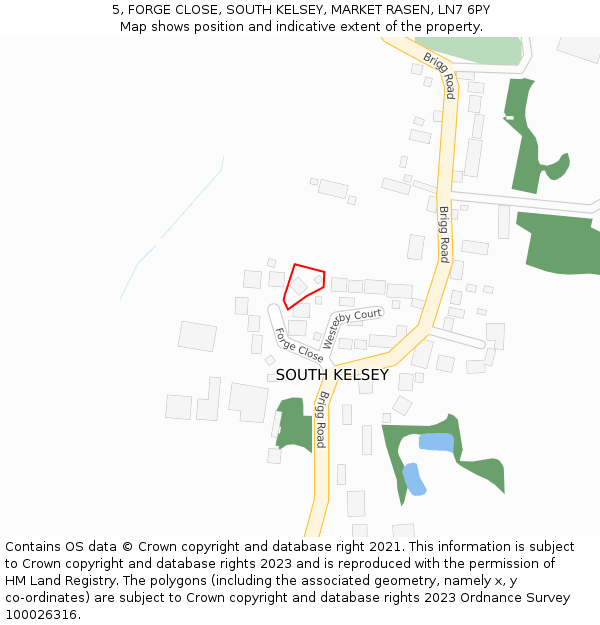 5, FORGE CLOSE, SOUTH KELSEY, MARKET RASEN, LN7 6PY: Location map and indicative extent of plot