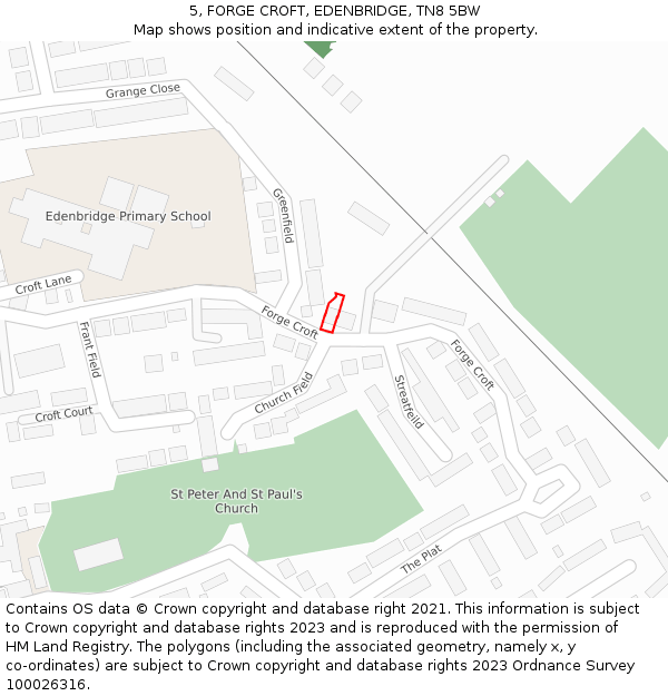 5, FORGE CROFT, EDENBRIDGE, TN8 5BW: Location map and indicative extent of plot