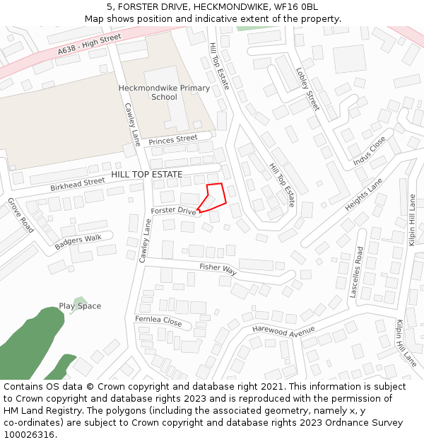 5, FORSTER DRIVE, HECKMONDWIKE, WF16 0BL: Location map and indicative extent of plot