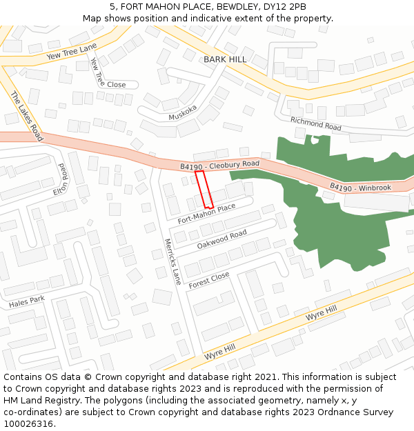 5, FORT MAHON PLACE, BEWDLEY, DY12 2PB: Location map and indicative extent of plot