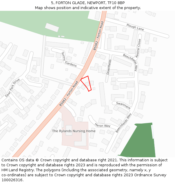 5, FORTON GLADE, NEWPORT, TF10 8BP: Location map and indicative extent of plot