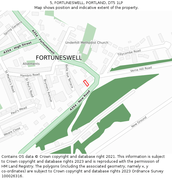 5, FORTUNESWELL, PORTLAND, DT5 1LP: Location map and indicative extent of plot