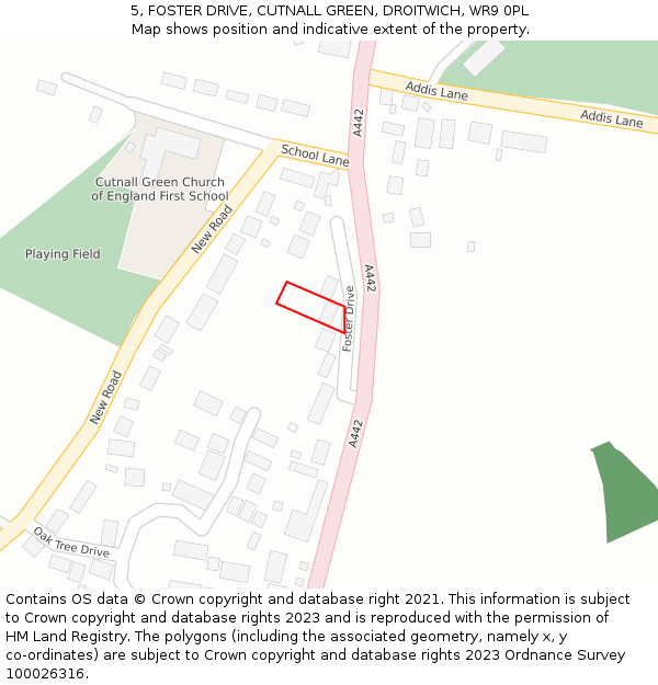 5, FOSTER DRIVE, CUTNALL GREEN, DROITWICH, WR9 0PL: Location map and indicative extent of plot