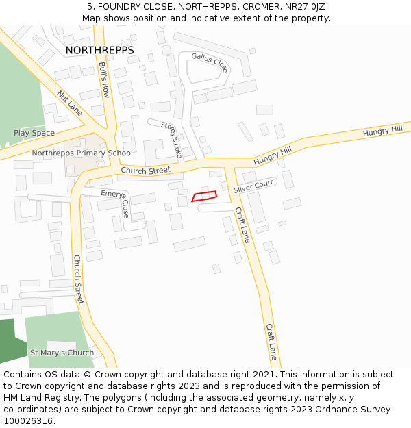 5, FOUNDRY CLOSE, NORTHREPPS, CROMER, NR27 0JZ: Location map and indicative extent of plot