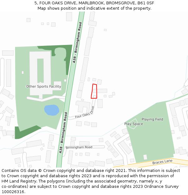 5, FOUR OAKS DRIVE, MARLBROOK, BROMSGROVE, B61 0SF: Location map and indicative extent of plot