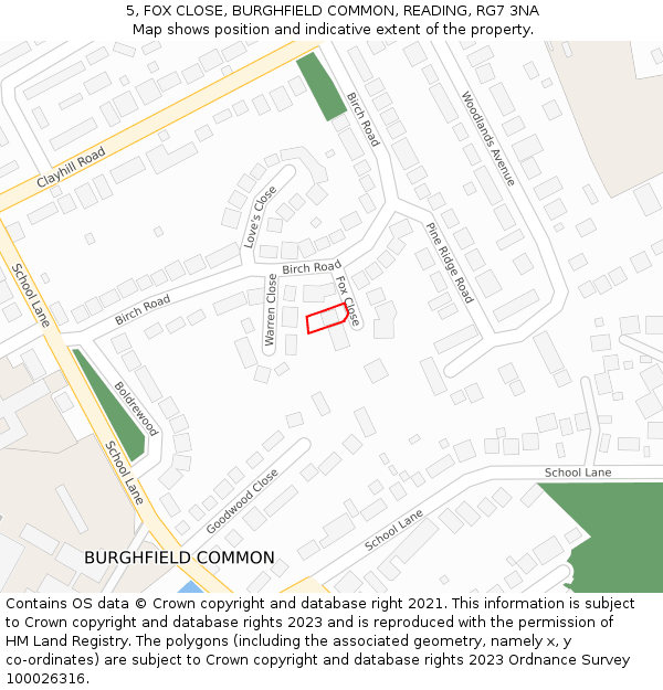 5, FOX CLOSE, BURGHFIELD COMMON, READING, RG7 3NA: Location map and indicative extent of plot