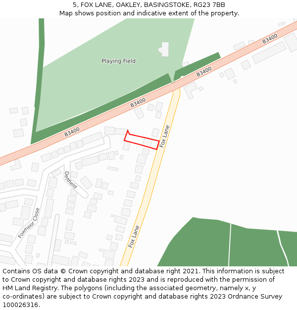 5, FOX LANE, OAKLEY, BASINGSTOKE, RG23 7BB: Location map and indicative extent of plot