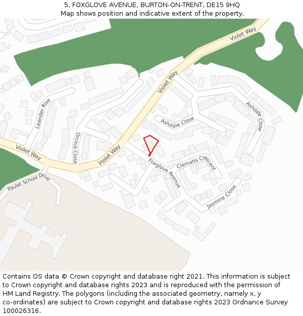 5, FOXGLOVE AVENUE, BURTON-ON-TRENT, DE15 9HQ: Location map and indicative extent of plot