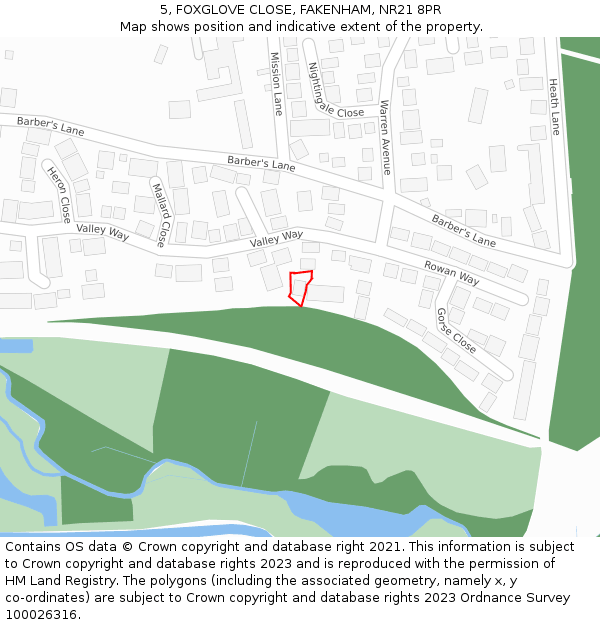 5, FOXGLOVE CLOSE, FAKENHAM, NR21 8PR: Location map and indicative extent of plot